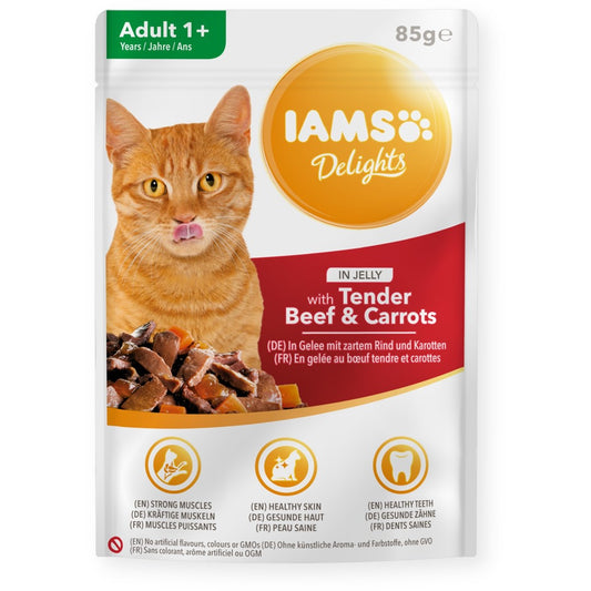 IAMS Delights Adult Beef porkkanalla hyytelömäisessä kissanruoassa - 85g