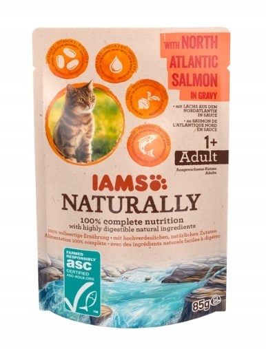IAMS Naturally Adult Pohjois-Atlantin lohella kastikkeessa - kissan märkäruoka - 85g