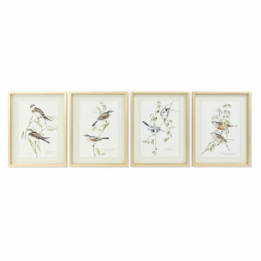 Maalaus DKD Home Decor 35 x 2,5 x 45 cm Perinteinen Linnut (4 Kappaletta)