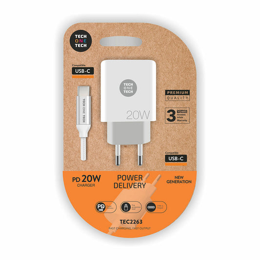 Wand-Ladegerät + USB-C Kabel Tech One Tech Weiß 20 W