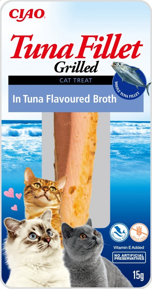 INABA Grillattu tonnikala Tonnikala maustetussa liemessä - kissan herkkuja - 15 g