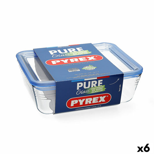 Ilmatiivis eväsrasia Pyrex Pure Glass Läpinäkyvä Lasi (800 ml) (6 osaa)
