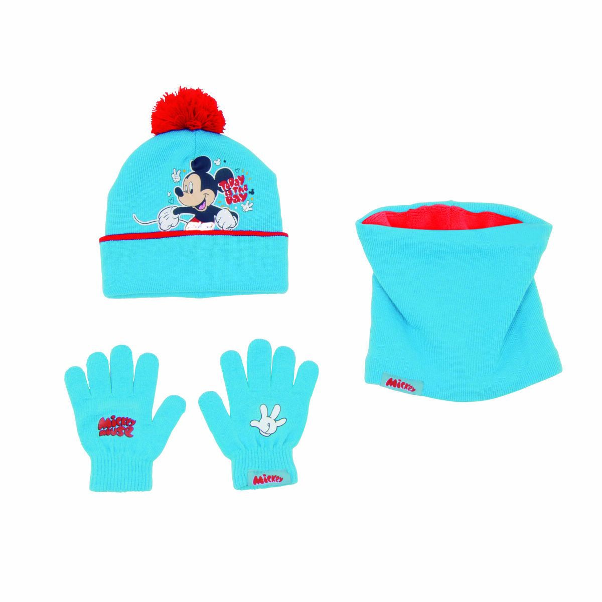Hattu, hanskat ja niskan lämmitin Mickey Mouse Happy smiles Sininen Punainen