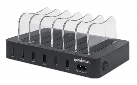 Manhattanin latausasema 6x USB-A-portit Lähdöt: LED-merkkivalot Musta Kolmen vuoden takuulaatikko - KorhoneCom