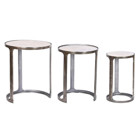 Set of 3 tables Home ESPRIT Valkoinen Hopeinen 45 x 45 x 56 cm