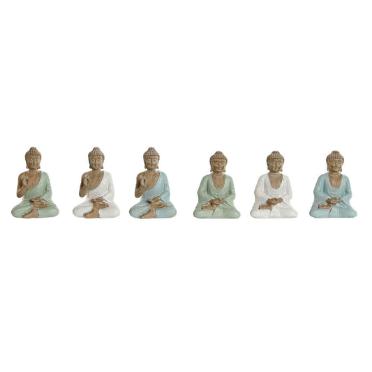Koristehahmo Home ESPRIT Valkoinen Vihreä Turkoosi Buddha Itämainen 6 x 4 x 8,5 cm (6 osaa)