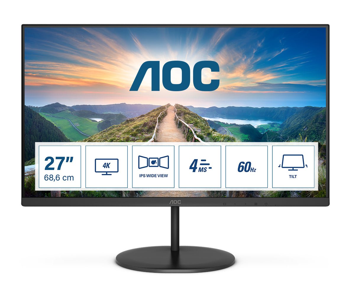 AOC V4 U27V4EA -tietokonenäyttö 68,6 cm (27 ) 3840 x 2160 pikseliä 4K Ultra HD LED Musta - KorhoneCom