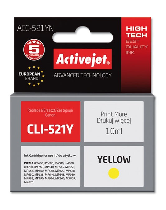 Activejet ACC-521YN mustepatruuna (korvaa Canon CLI-521Y:lle; Supreme; 10 ml; keltainen)