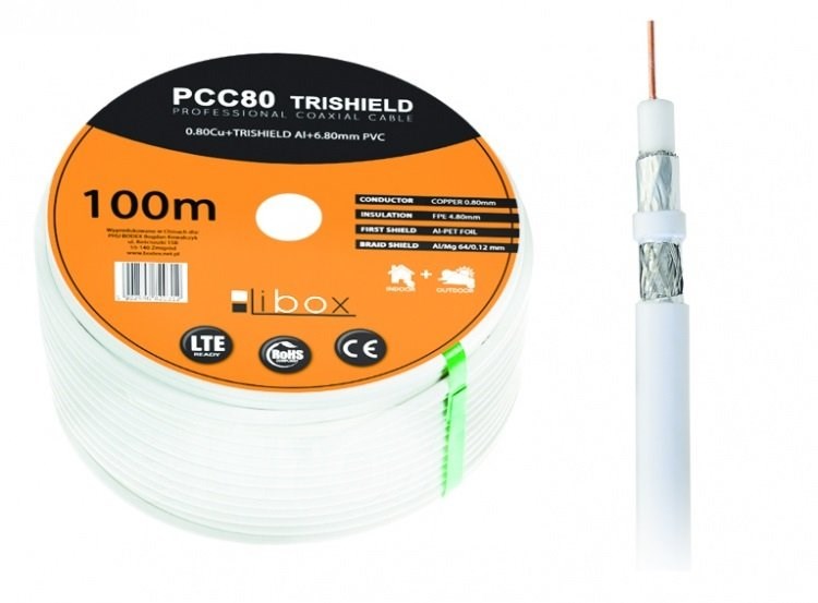 Libox Kabel koncentryczny PCC80 100m koaksiaalikaapeli RG-6/U valkoinen - KorhoneCom