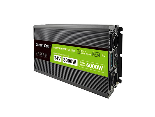 Green Cell PowerInverter LCD 24V 3000W/60000W invertteri näytöllä - puhdas siniaalto virtalähde / muunnin Auto Musta - KorhoneCom