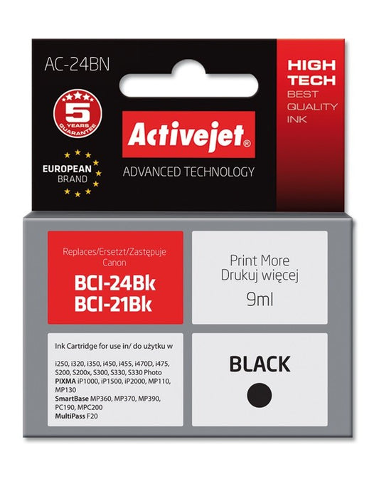 Activejet AC-24BN Tinte (Ersatz für Canon BCI-24Bk; Supreme; 9 ml; Schwarz)