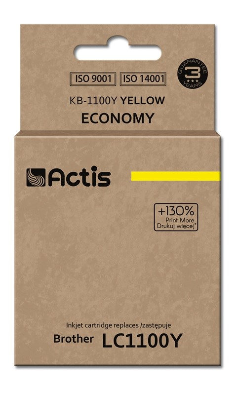 Actis KB-1100Y muste Brother-tulostimeen; Brother LC1100Y/LC980Yvaihto; Vakio; 19 ml; keltainen - KorhoneCom