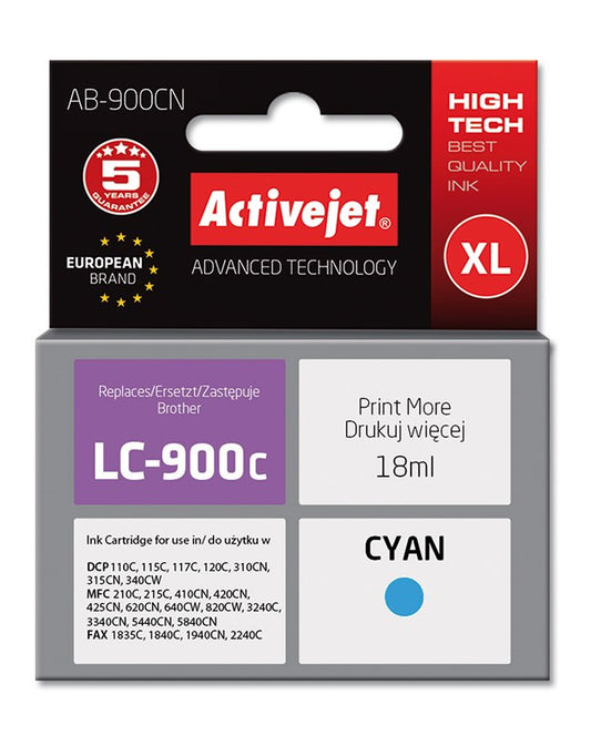 Activejet Ink AB-900CN (korvaa Brother LC900Bk:lle; Supreme; 17,5 ml; syaani) - KorhoneCom